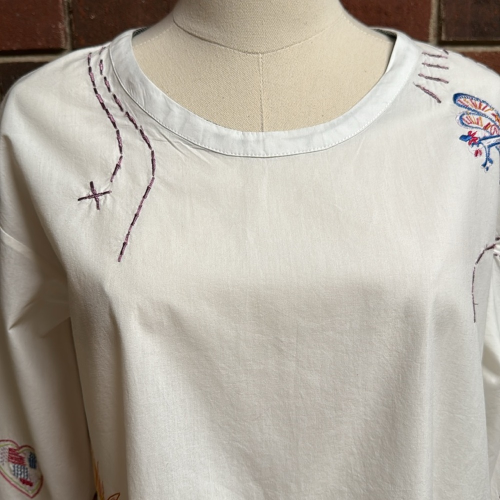 HOLDING HORSES White Embroidered Peasant Blouse with Gray Trim - Picture 4 of 16